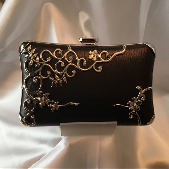 Fabulous Dark Grey Silver Scroll Detail Evening Bag - Picture 9 of 14